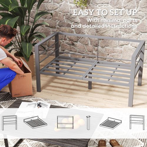 All-Weather Garden Loveseat with Removable Cushions, Charcoal Grey