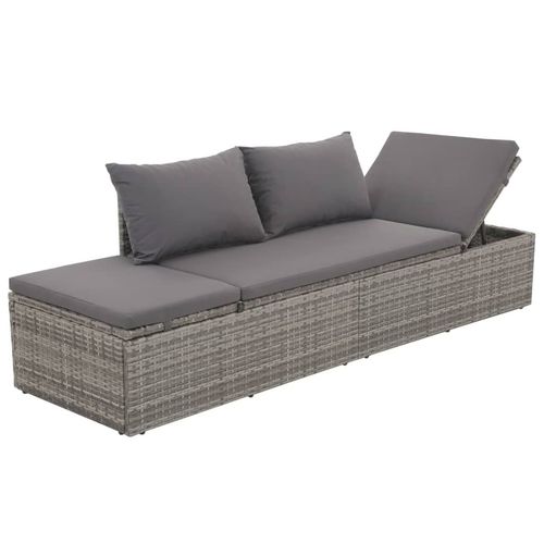 Outdoor Lounge Bed with Cushion & Pillows Poly Rattan Grey